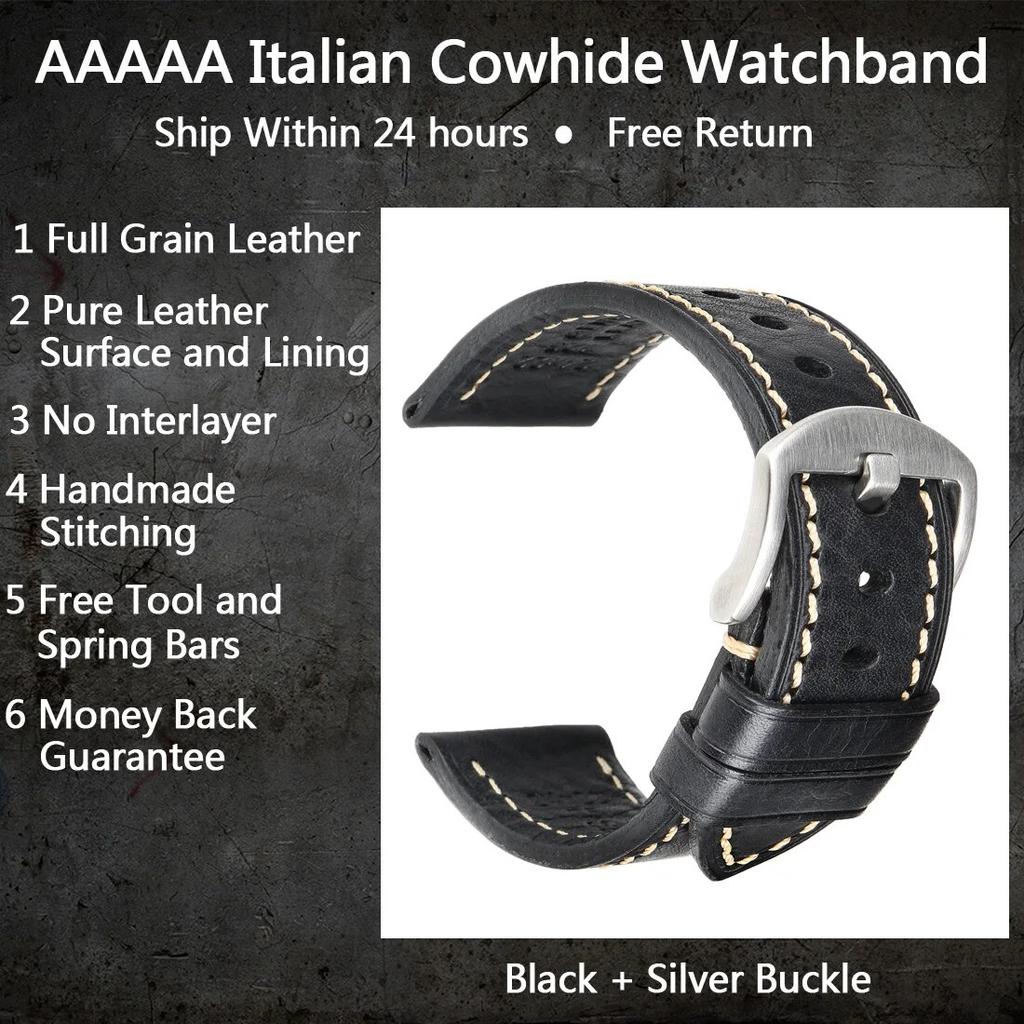 Luxury Handmade Watch Band Genuine Cow Leather Watch Strap With Butterfly Buckle Bracelet For Hamilton SEIKO Citizen Watchbands