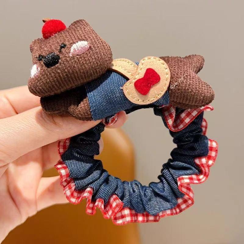Cute Puppy Denim Hair Rope Versatile Decorative Headwear Student Tie Ponytail Headband Hair Accessories