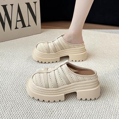 Французские Сяосянфэн Баотоу Полушлепанцы Женские 2025 Лето Новые Универсальные Для Улицы Толстая Подошва Увеличение Роста Ленивые Крутые Шлепанцы