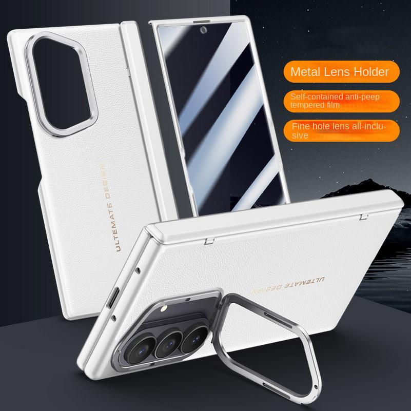 Leather With Privacy Screen Tempered Glass Protector Case For Samsung Galaxy Z Fold7 Spring Hinged Camera Holder Cover