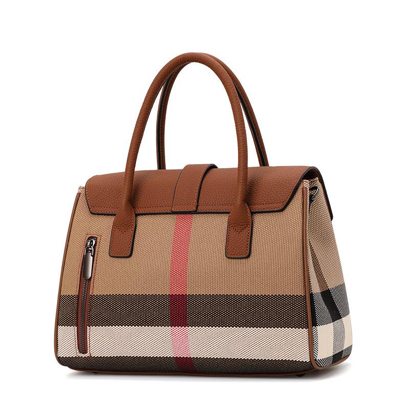 New Autumn and Winter Canvas with Cowhide Leather European and American Fashion and Casual Genuine Leather Women's Bag High-end Portable Crossbody Bag