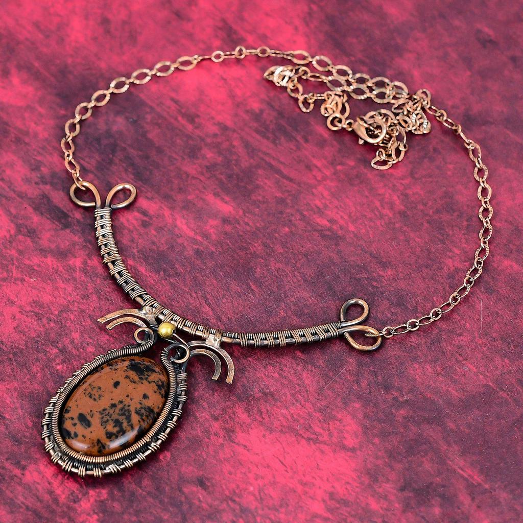 Mahogany obsidian necklace copper wire wrapped necklace gemstone jewelry adjustable chain necklace handmade copper jewelry engagement gifts
