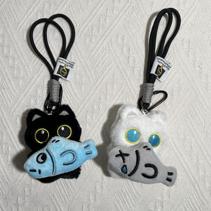 Cute Cartoon Black Cat Keychain Bag Pendant Backpack Hanging Ornaments Lovely Cat Doll With Camera Animal Car Keyring Kids Gift