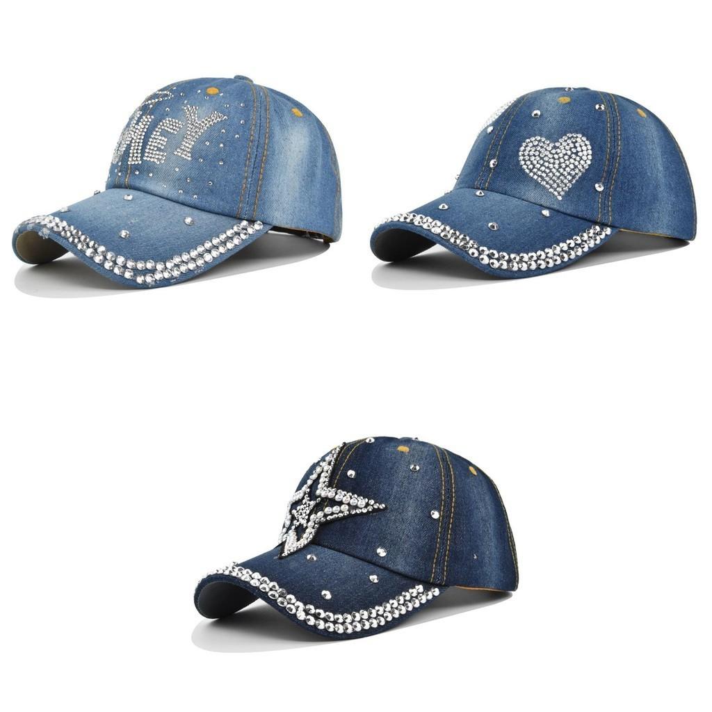 Casual Cowboy Velvet Baseball Cap With Heart-shaped Five-pointed Star Embroidery And Adjustable Fit