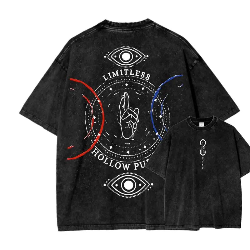 Jujutsu Kaisen Gojo Satoru Anime Print T-Shirt Men Women Vintage Washed T-Shirt Cotton Oversized Harajuku T-Shirt