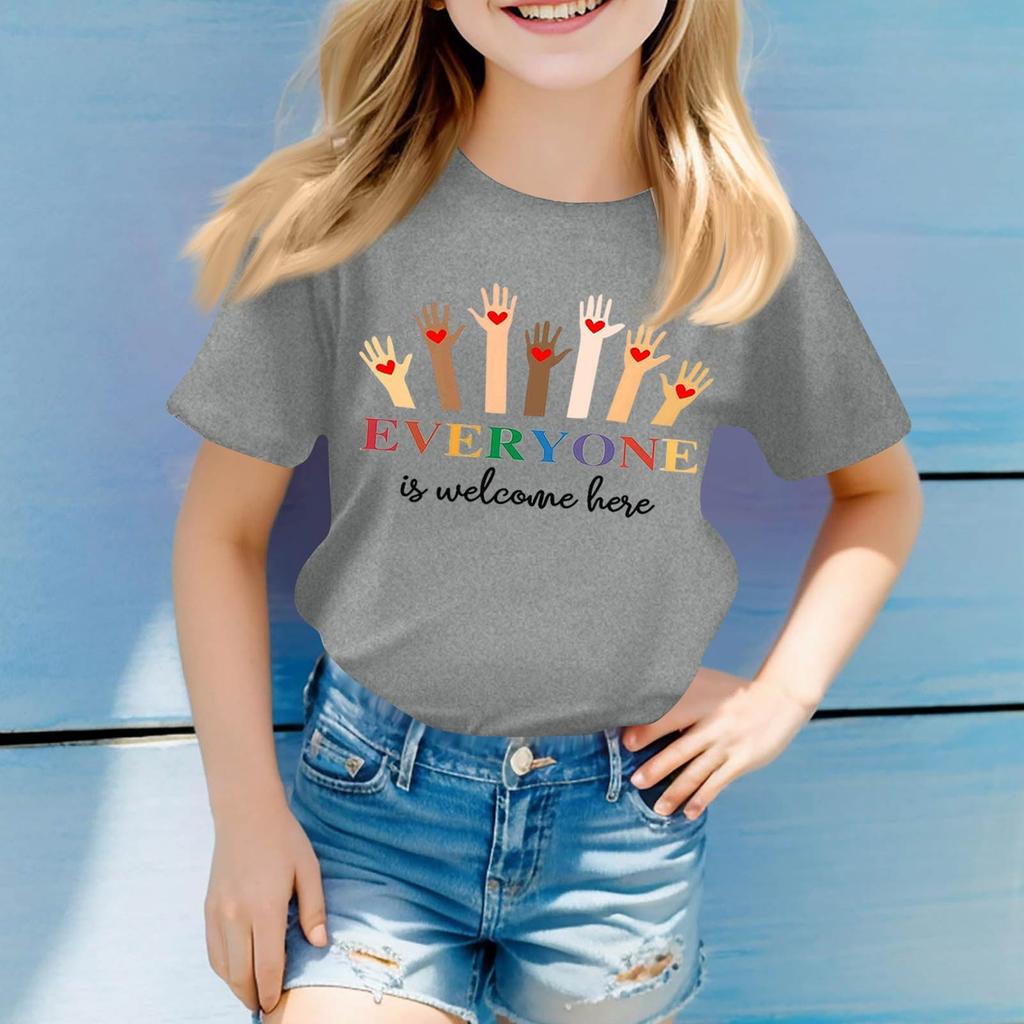 Детский набивной короткий рукав круглый вырез повседневный удобный свободный легкий топ