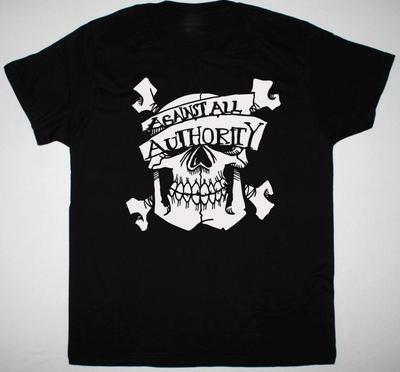 Винтажная черная хлопковая футболка UNISEX BL421 AGAINST ALL AUTHORITY SKULL S-4XL