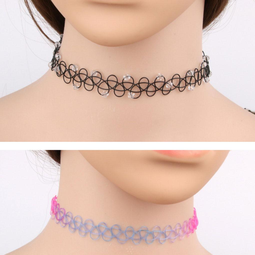 12pcs/pack Rainbow Chokers Necklace Retro Vintage Necklaces Lightweight Portable Girls Punk Exquisite Elastic Collars