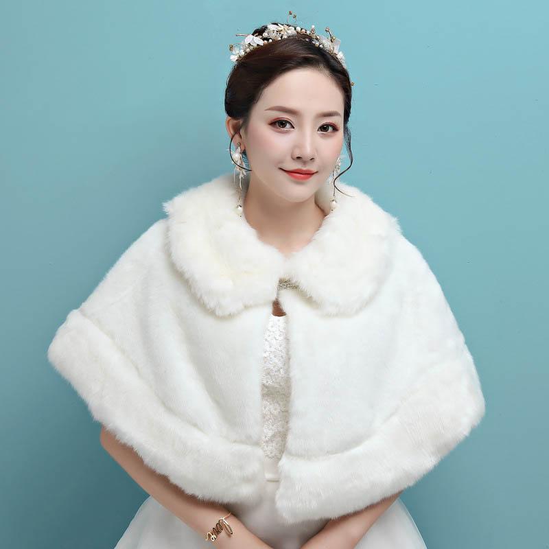 Свадебное вечернее платье с запахом из искусственного меха, болеро, накидка, свадебная шаль