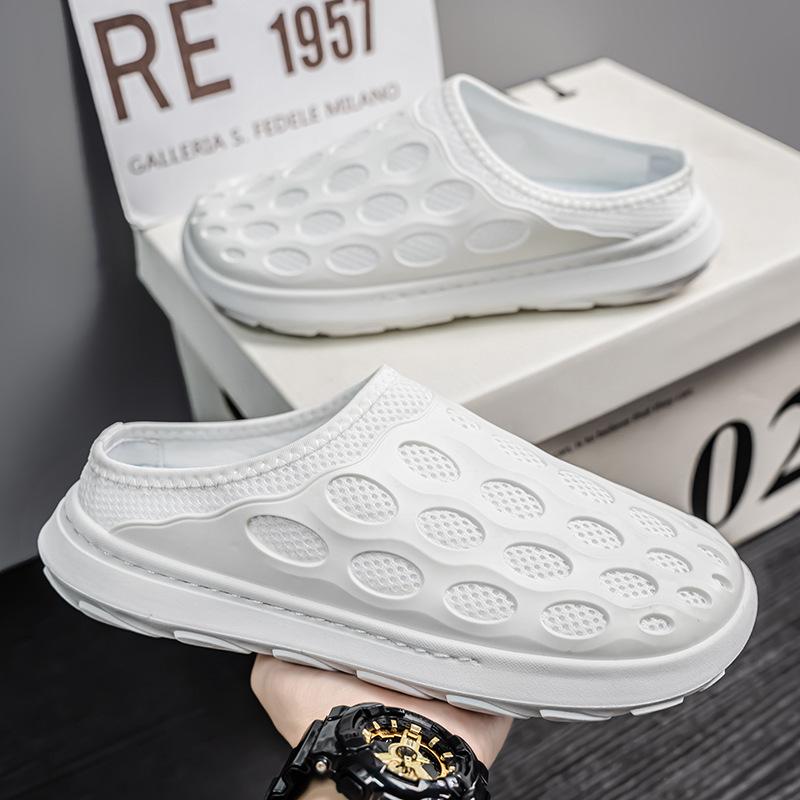 Сетчатые туфли мужские новые летние домашние туфли полуоблегающие одинарные туфли с мешковиной на голове пляжные туфли с отверстиями классные тапочки