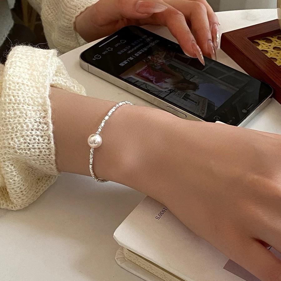 Elegant French Design Silver Pearl Bracelet - High-End Red Book Niche Jewelry