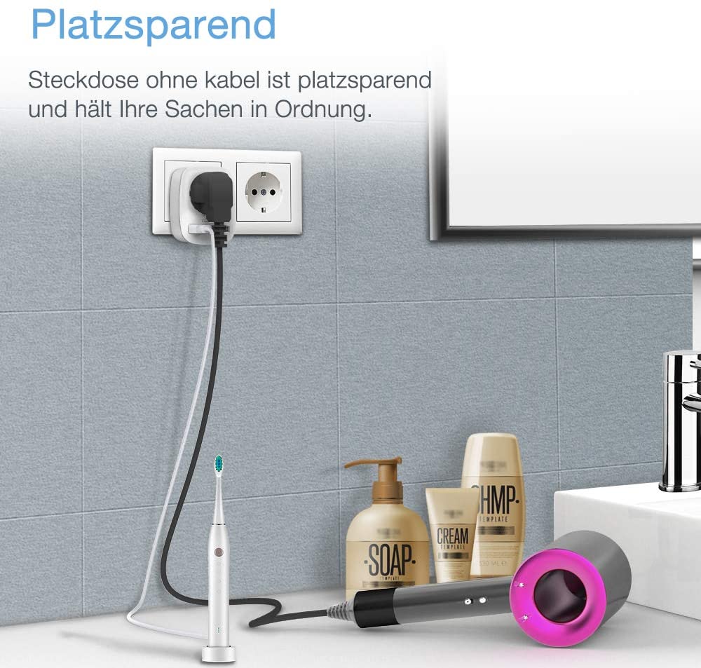 Tessan European Outlets Extender Power Strip with 1/3 AC Outlets, 2 USB Charging Ports and On/Off Switch EU Wall Socket for Home, Office, Travel