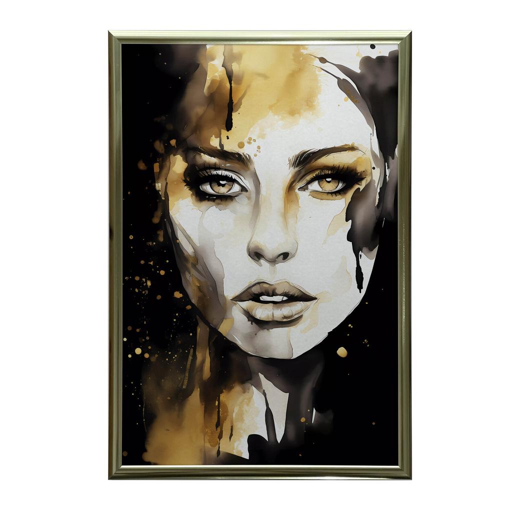 Portret Kobiety - Czerń I Złoto Portret Kobiety - Czerń I Złoto, 30X40 Cm, Rama Aluminiowa Czarna, Papier Matowy 230 Gsm