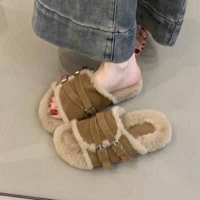 Ботинки Мао Мао на толстой подошве с пряжкой ремня женская верхняя одежда на зиму 2024 новый ретро Мори женский матовая кожа теплый Бокен тапочки