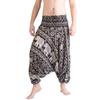 Relaxed Harem Pants, Elephant Print, One Size with Drawstring, Unisex Model. Black