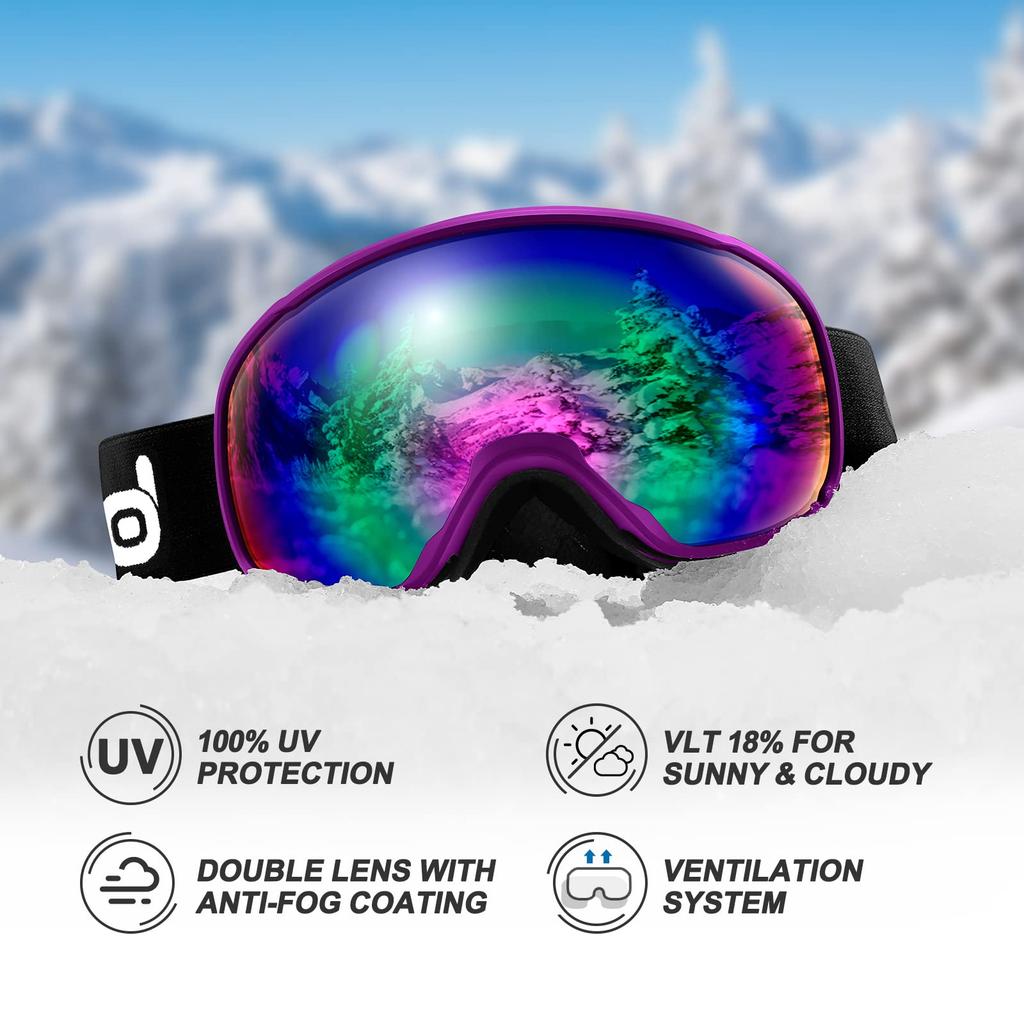 Odoland Ski Helmet Set with Snowboard Dial Size Glasses Double Spherical Impact UV and Small Goggles, Helmet, Adjustment, Compatible, Lens, Windproof,