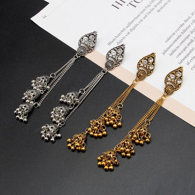 Длинные висячие серьги в индийском этническом стиле из Болливуда с кисточками Jhumka, модные украшения