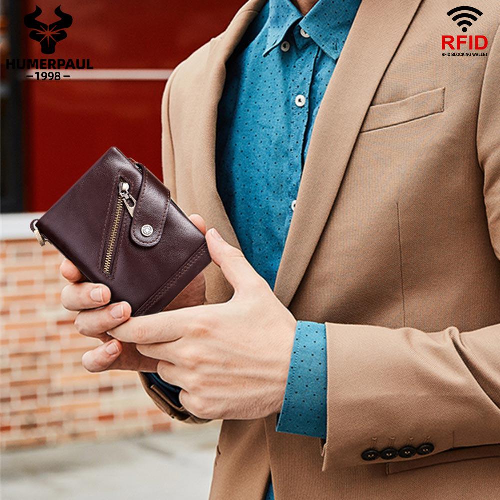 Humerpaul Fashion Women Wallets Genuine Leather Bi-fold Wallet Quality Designer RFID ID Card Holder With Coin Purse Chain Portfel Damski