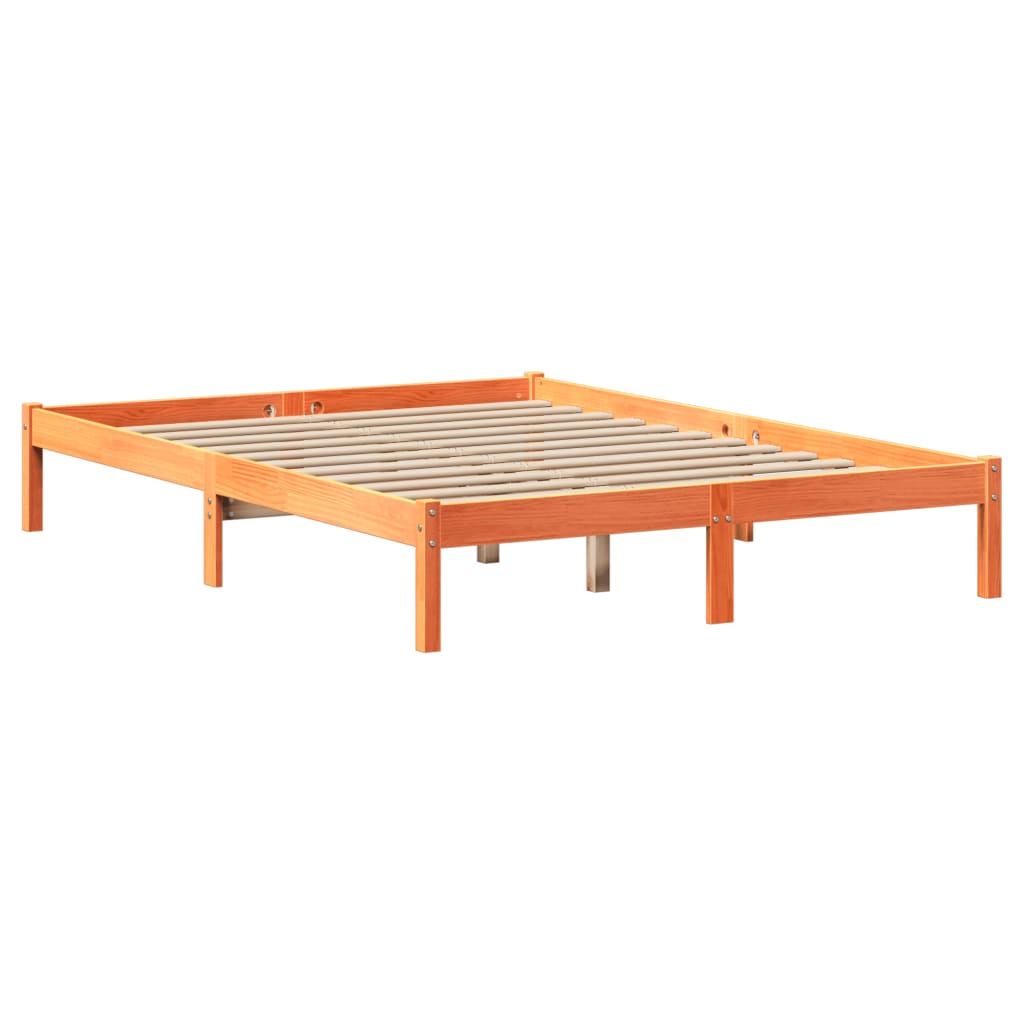Solid Wood Bed with Shelf Without Mattress Wax Brown 150 x 200 cm