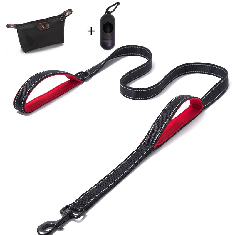 Dog Leash Dual Handle Hands Free Running Leash Shock Absorbing Extendible Bungee Reflective Stitching Adjustable Waist Belt