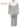 2Pcs/Set Women Casual Outfit O-neck Long Sleeve Tops Elastic Waist Wide Leg Long Pants Set Solid Color Loungewear