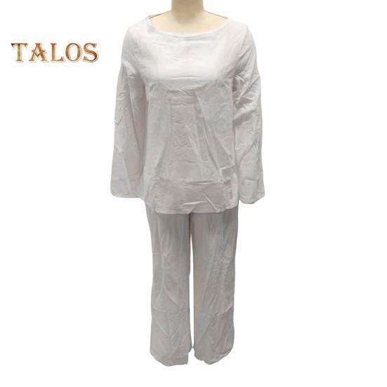 2Pcs/Set Women Casual Outfit O-neck Long Sleeve Tops Elastic Waist Wide Leg Long Pants Set Solid Color Loungewear