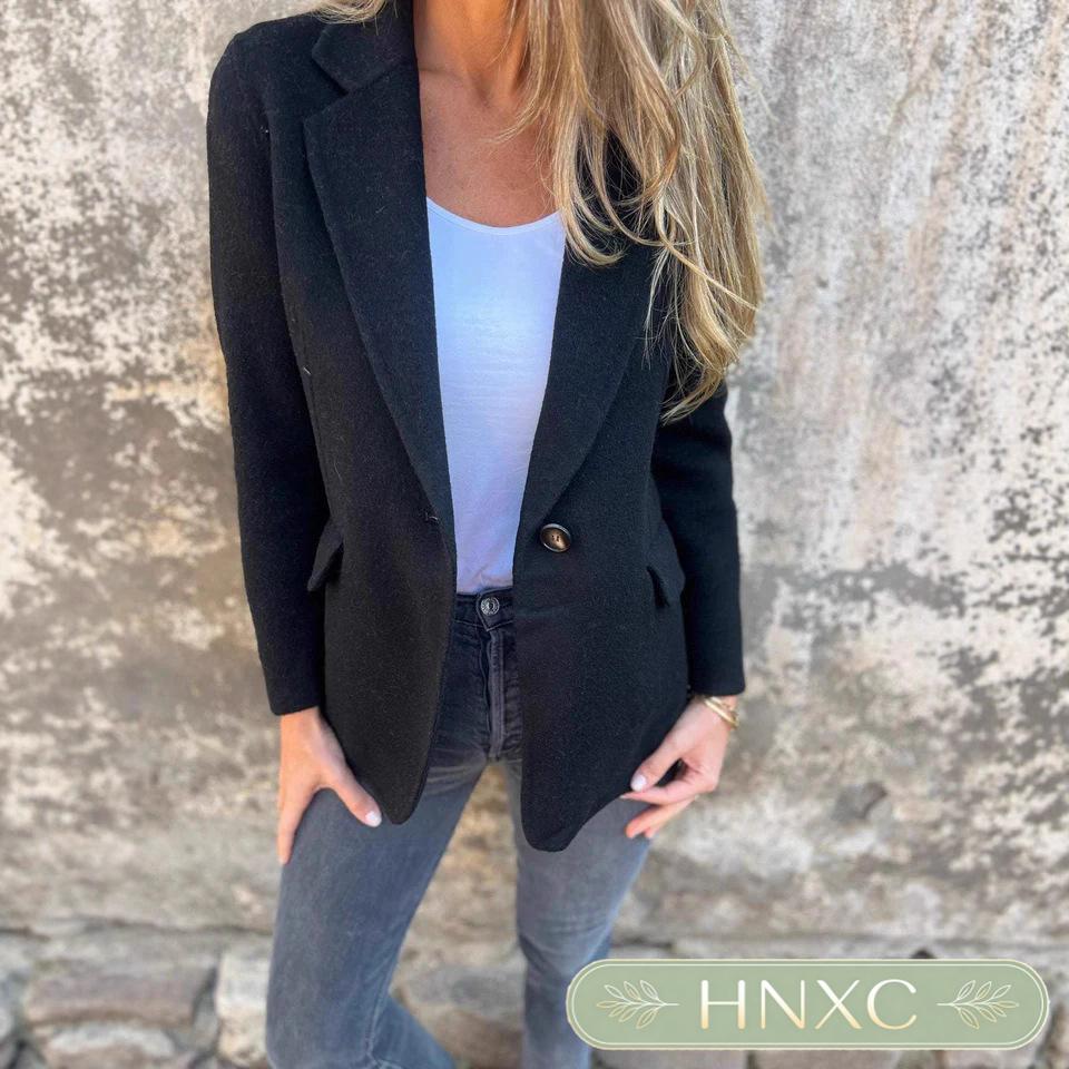 HNXC Женские Винтажные Повседневные Однотонные с Принтом Осень Зима С Длинным Рукавом Воротник-поло Куртки и Пальто Классические Изысканные