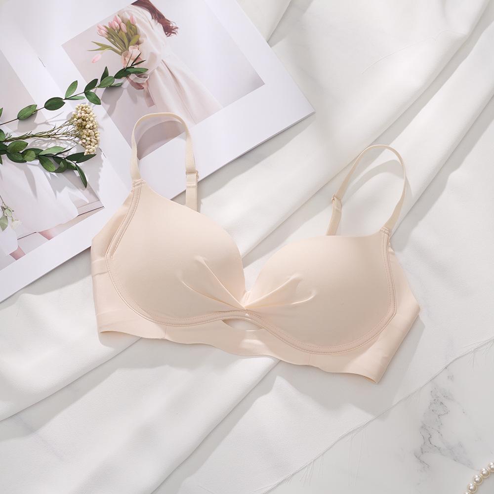 Сексуальные полые тонкие чашки без маркировки, собранные для сбора порока груди, анти-провисание, модный плиссированный удобный бесшовный бюстгальтер для девочек