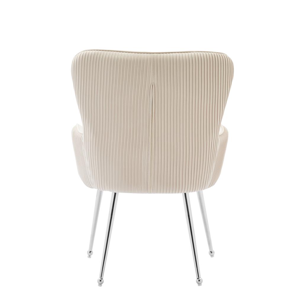 Velvet Dining Chair, Set of 2, Luxurious, Living Room, Bedroom, Lounge Chair, Four Silver Metal Legs, Armrests, Adjustable Feet, Lumbar Support, Beige