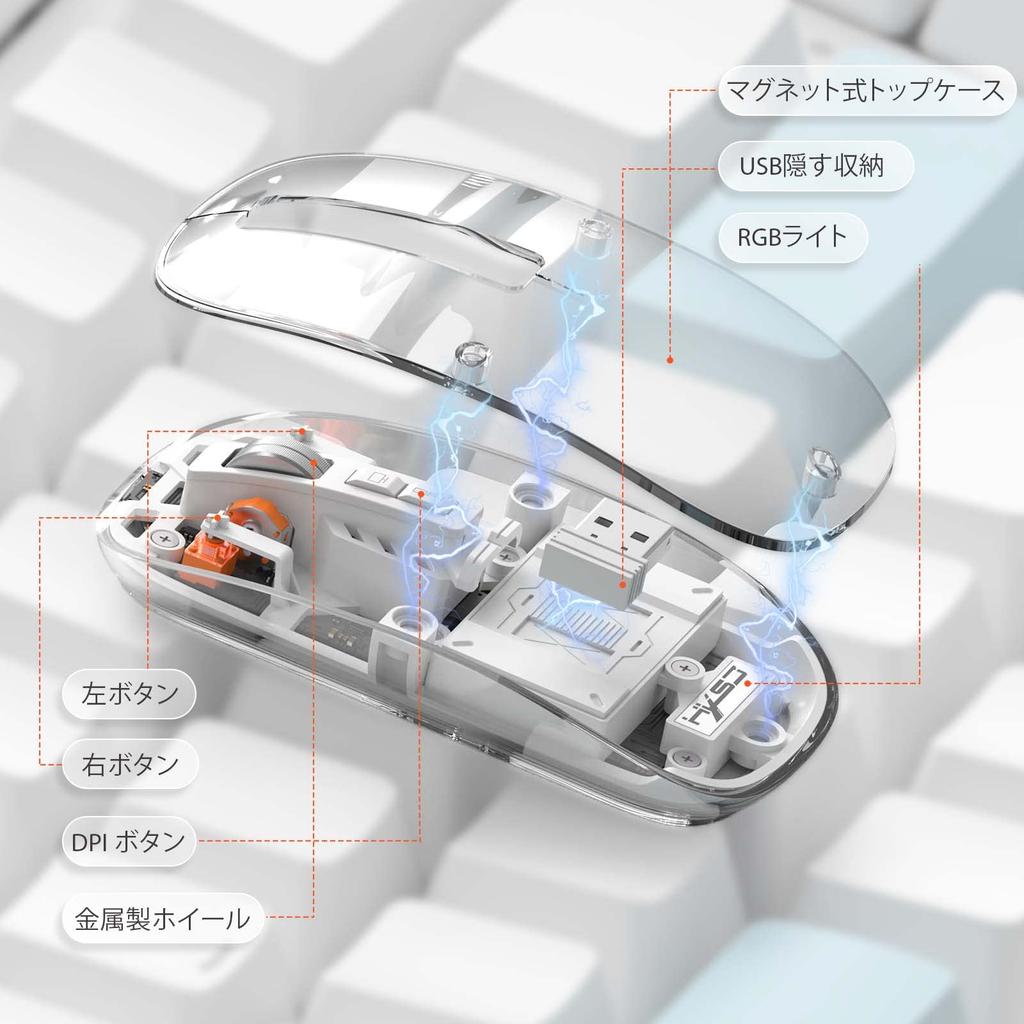 Игровая мышь HXSJ T900 Мышь-скелет Прозрачный корпус Бесшумная беспроводная Bluetooth Беспроводное USB-подключение 3 режима Ультракомпактный Легкий RGB 4 уровня DPI
