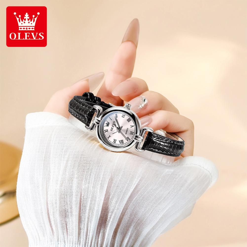OLEVS New Womens Watches Leather Strap Quartz Watch Waterproof Luminous Watches For Women Simple Fashion