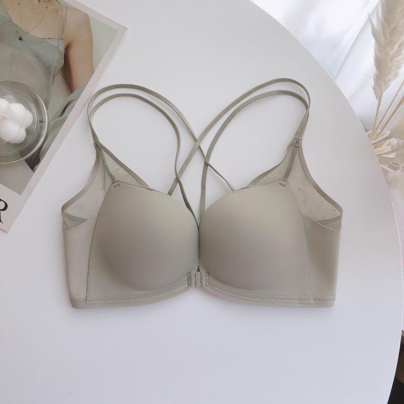 Japanese Light Cotton Lace Seamless Push-Up Bra Set with Front Buckle and Stylish Back Design