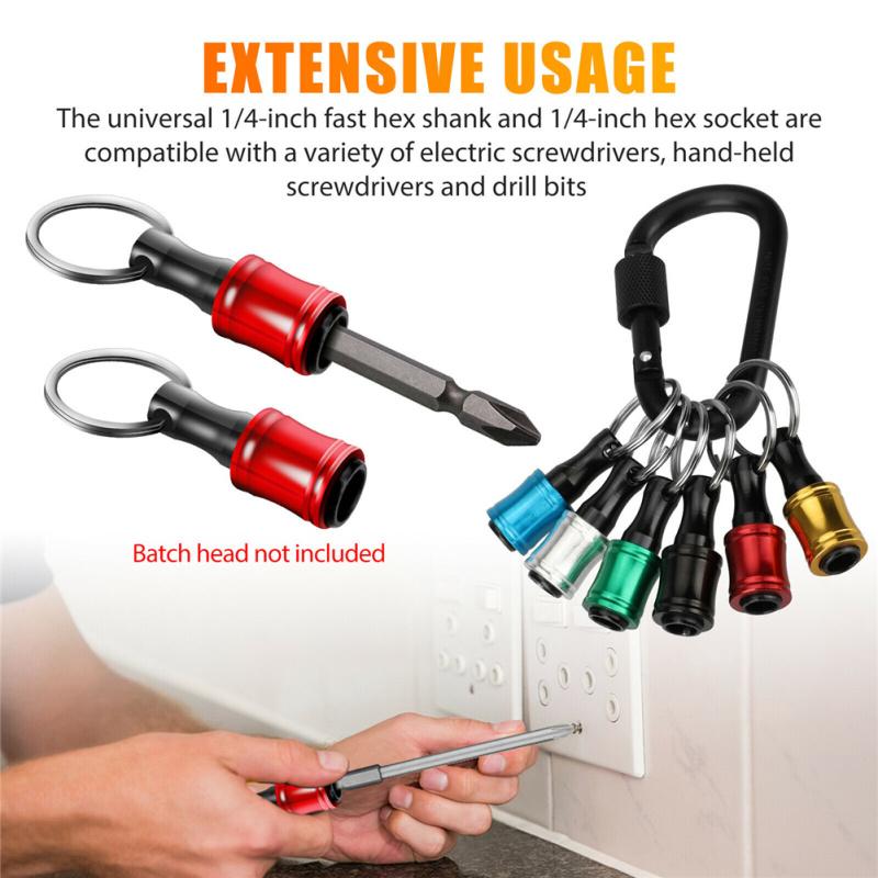6 Pcs Metal 1/4" Hex Shank Quick Release Keychain Screwdriver Drill Bit Holder Set Cup-shaped