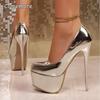 Fashion 2025 Summer New Super High Heels Shallow Mouth 16cm Thin Heel Gold Silver Waterproof Platform Fashion Single Shoes for Women
