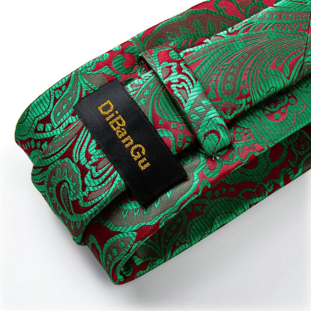 Paisley Tie for Men Necktie Silk Hanky Cufflink Set with Tie Ring Chain Brooch for Wedding Party