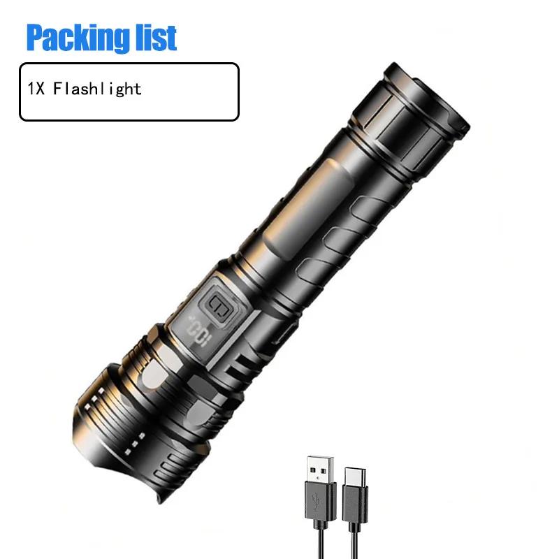 Portable Led Flashlight USB Rechargeable Zoomable Torch Strong Light 6 Mode Tactical Lamp for Camping Fishing Emergency Lantern