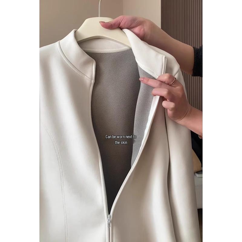 Женский велюровый кардиган на двойной молнии со стойкой - Толстовка-куртка с длинным рукавом, уплотненная, для осени/зимы 2025.