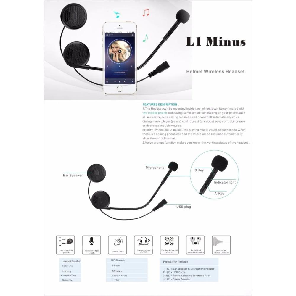 L1M Беспроводная мотоциклетная гарнитура Bluetooth для шлема Гарнитура для мобильного телефона BT Мотоциклетные наушники