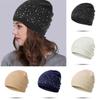 Rhinestone Decor Women Knitted Cap Cotton Winter Fall Hat Casual Knitted Hat Outdoor Streetwear