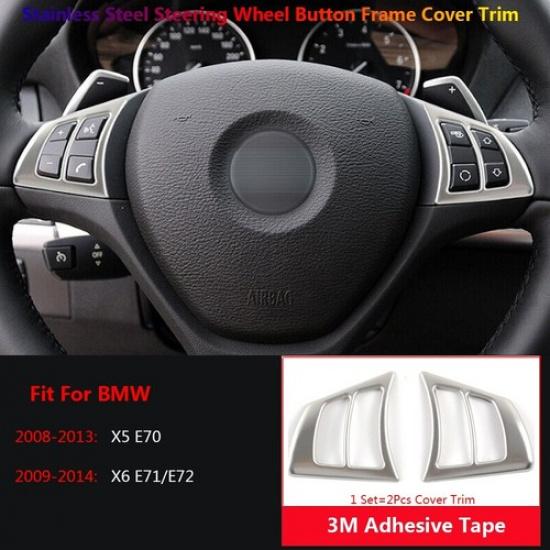 2Pcs Stainless For BMW X5 X6 E70 E71 Car Steering Wheel Switch Button Cover Trim