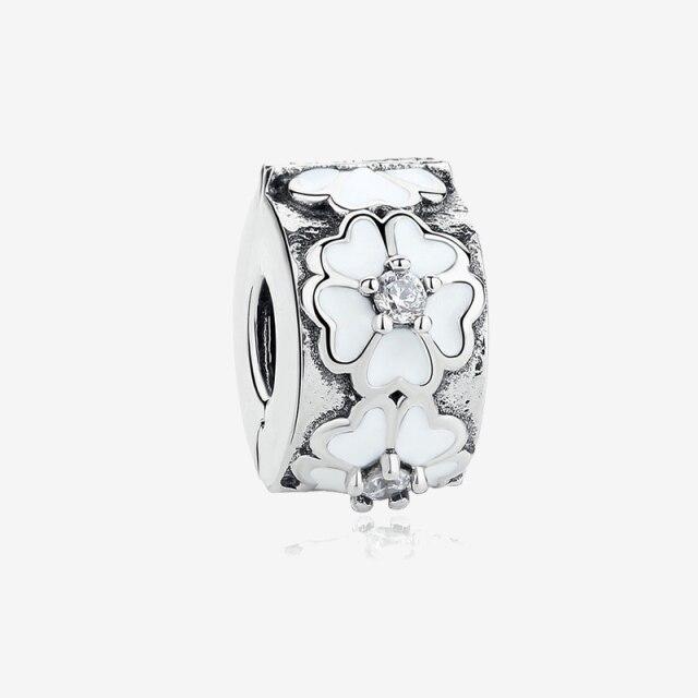 925 Sterling Silver Colorful Beads Transparent Shiny Row Clip Charm Fit Women Bracelet DIY Jewelry