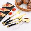 Gold Imitation Ceramic Dinnerware Set Stainless Steel Flatware Cutlery Set Knife Fork Spoon Luxury Tableware Set Storage Rack