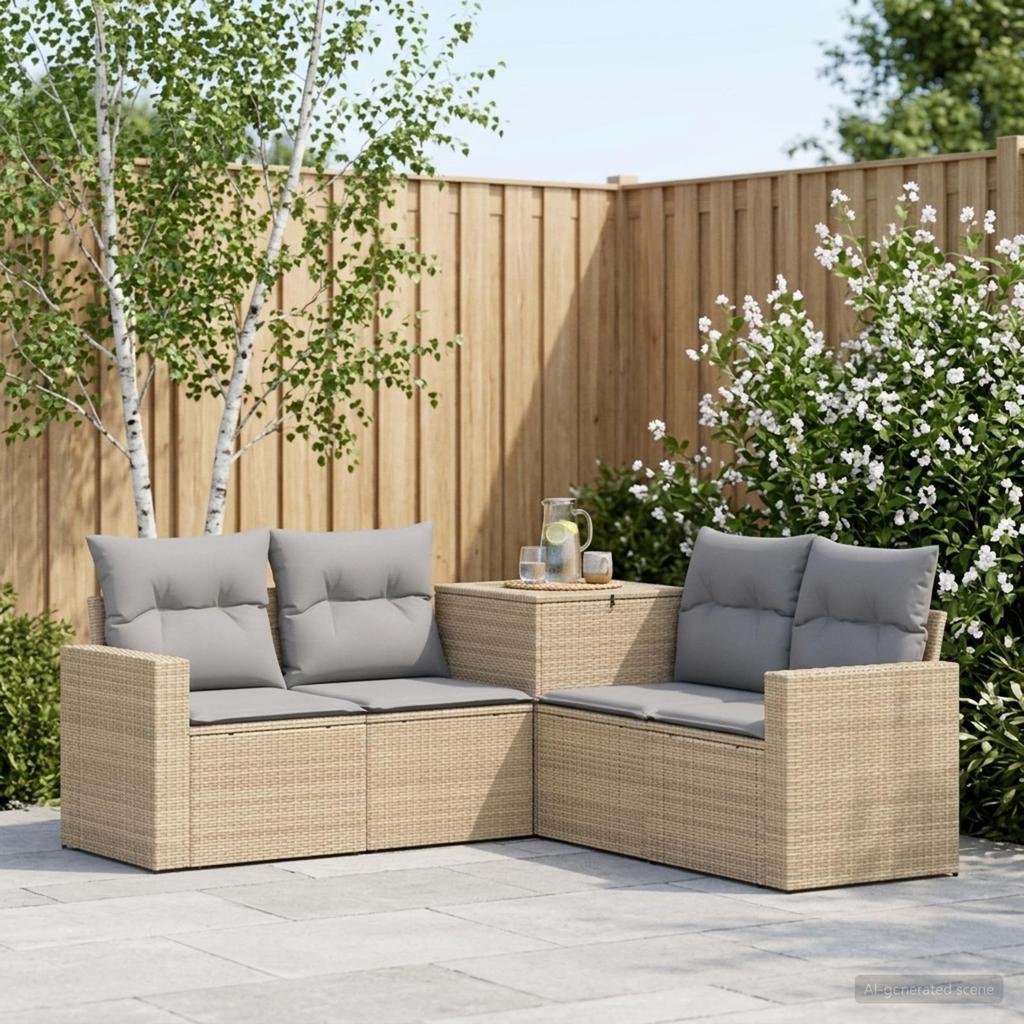 Sofa Set 5 pcs. Beige and Light Grey Poly Rattan and Steel