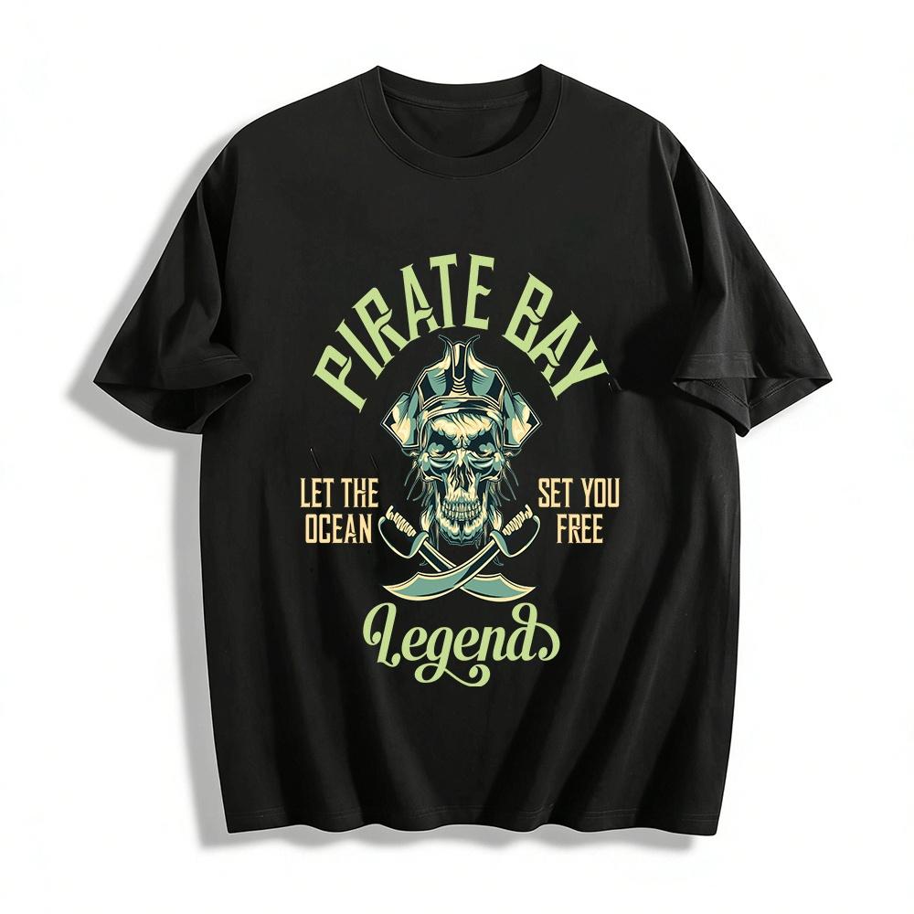 Винтажная рубашка с принтом черепа Pirate Bay, повседневный топ «Морская легенда», футболка из чистого хлопка
