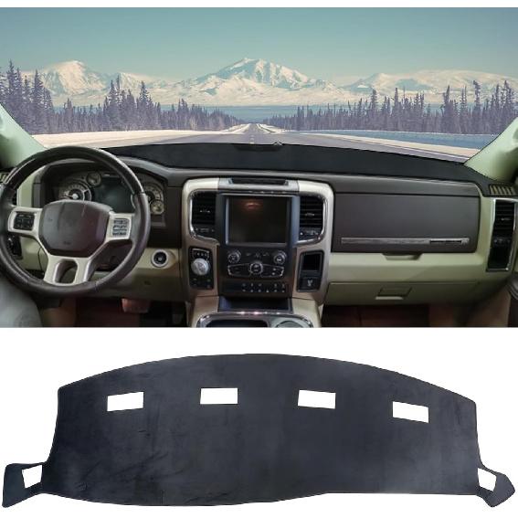 Flannel Dashboard Cover Dash Cover Mat Compatible with Dodge Ram 1500 2500 3500 -2024 2025 Accessories Center Console Dash Board Cover Protector