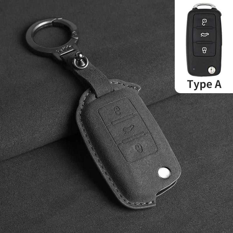 Suede Car Flip Key Case Cover Holder Keychain Shell for VW Golf 7 MK7 Tiguan MK2 for SEAT Ateca Leon FR 2 Ibiza for Skoda