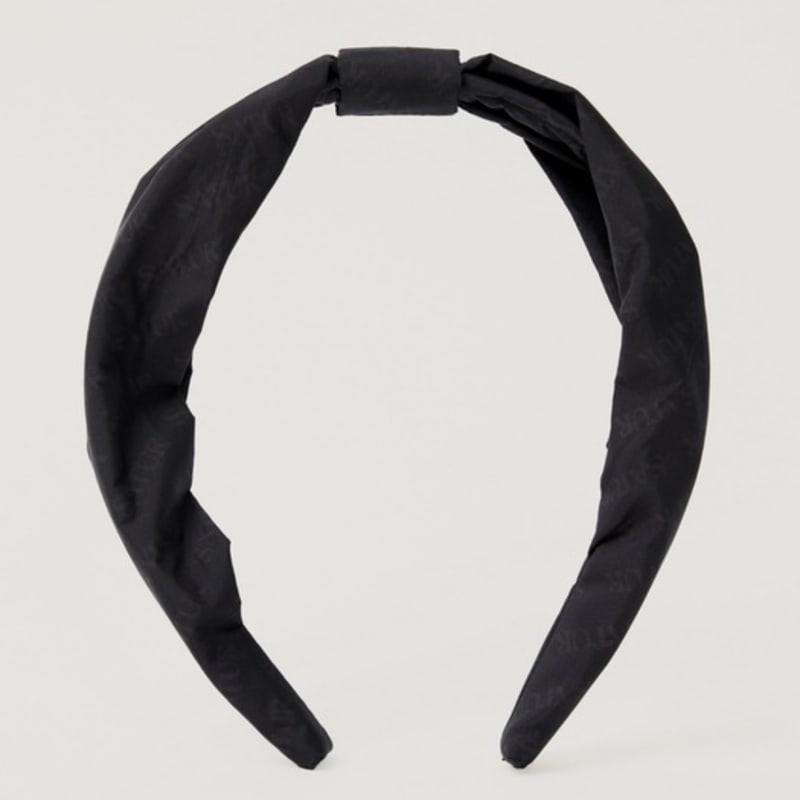САТУРН (W) Классическая повязка для волос с логотипом и сборками_Черная