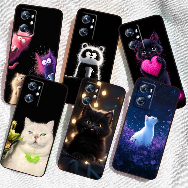 Иллюстрация мультяшного аниме-кота Для OPPO Reno 5 6 7 A96 A40 A58 Realme GT A74 A78 Neo2 A74 A78 Find X5 X3 X7 X8 Черный Чехол для Телефона