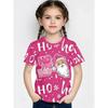 Round Neck 3D Christmas Theme Printed Short Sleeved Children's Girl T-shirts - Soft Medium Stretch Polyester Fabric Summer Relaxed Fit Clothing