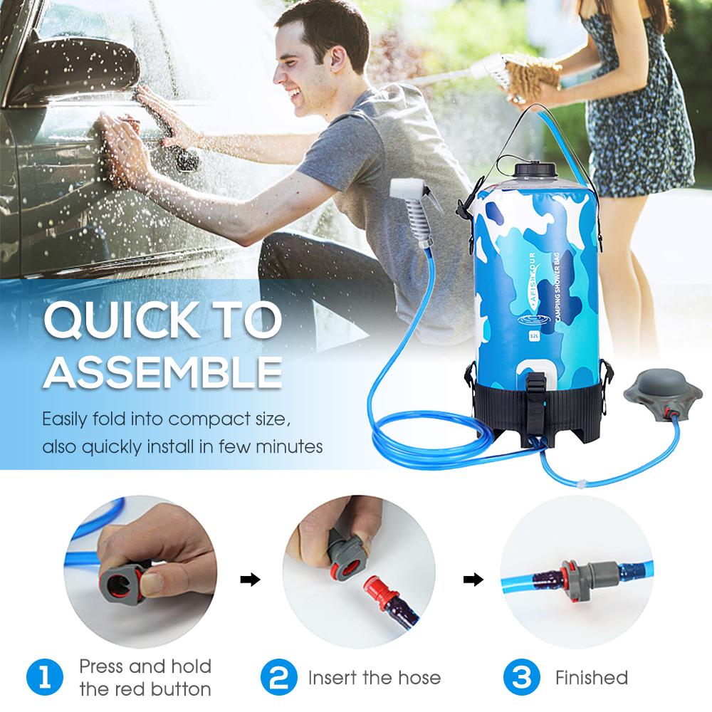 Портативная сумка для душа для кемпинга, 12 л, с ножным насосом и шлангом для душа, для кемпинга, пешего туризма, альпинизма